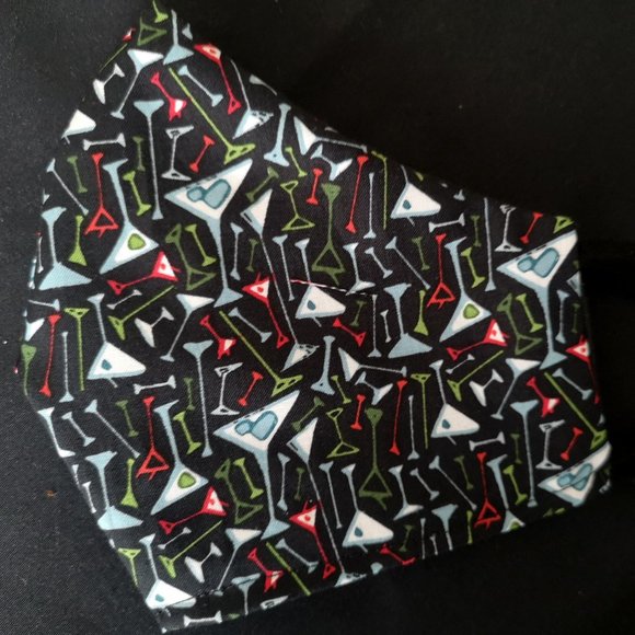 Martinis Drinks Cocktail Handmade Face Mask Masque 100% Cotton black multicolor - Picture 1 of 3